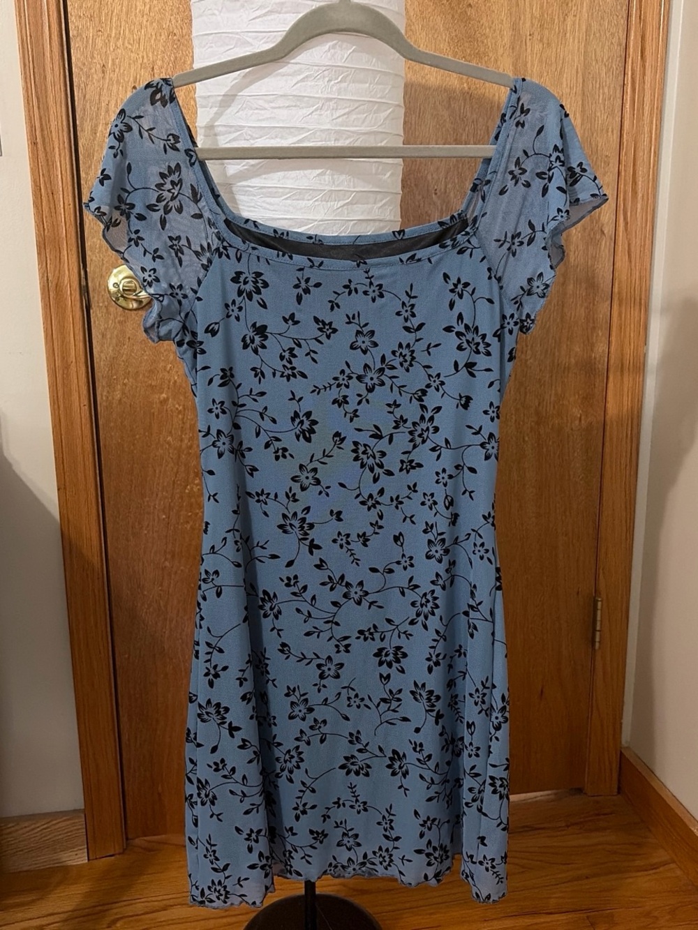 Blue Floral Short-Sleeve Women's Dress